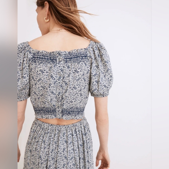 Madewell Jeanette Top in Florentine Floral In Blue Cropped Ruffle NWT Size M - Picture 6 of 14